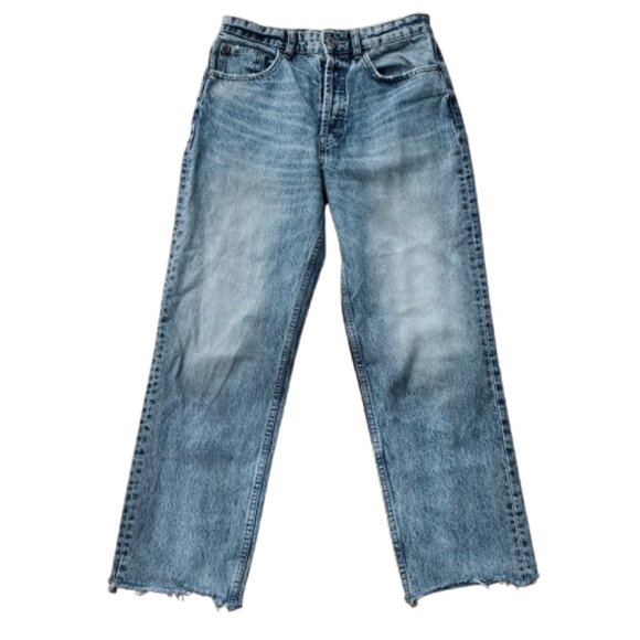 Zara Jeans, High Waist Ankle Distressed Straight Legs Button Fly Raw Hem, size 6 - Picture 1 of 10